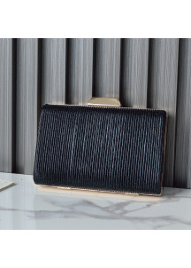 Minimalist Black Rectangular Evening Clutch with Pleated Texture