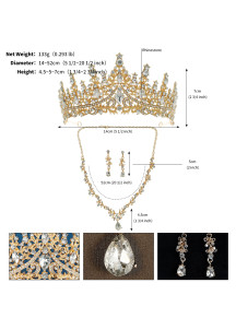 Golden Jewelry Set with Sparkling Crystals: Diadem, Necklace, and Earrings