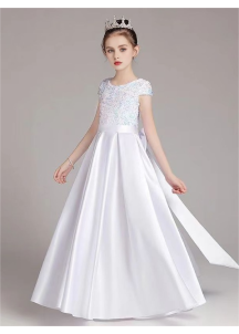 robe de cortège petite fille en satin blanc