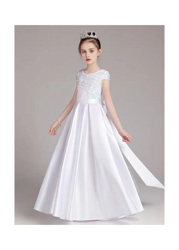 robe de cortège petite fille en satin blanc