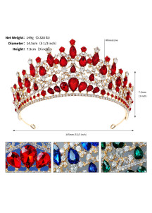 Diadema de noche de lujo centelleante con piedras rojas y transparentes