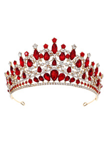 Diadema de noche de lujo centelleante con piedras rojas y transparentes