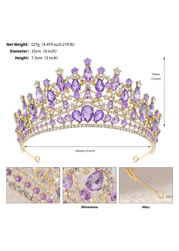 Diadema de noche de lujo centelleante con piedras rojas y transparentes