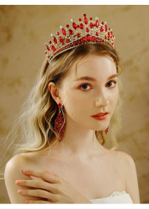 Diadema de noche de lujo centelleante con piedras rojas y transparentes