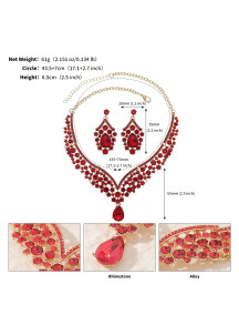 Conjunto de joyería de noche reforzado con piedras rojas centelleantes (diadema + collar + pendientes)