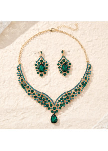 Evening Jewelry Set Adorned with Sparkling Red Stones (Tiara + Necklace + Earrings)