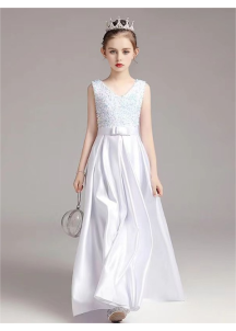 Long white satin formal dress for children