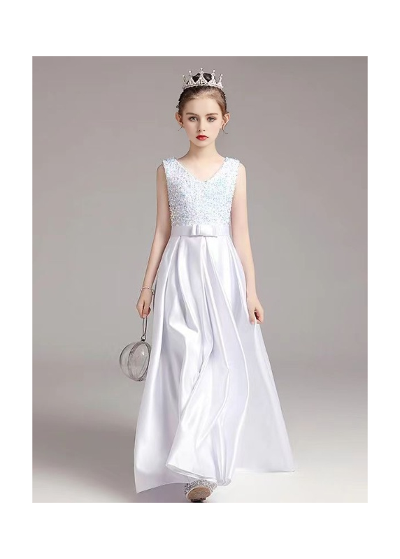 Long white satin formal dress for children