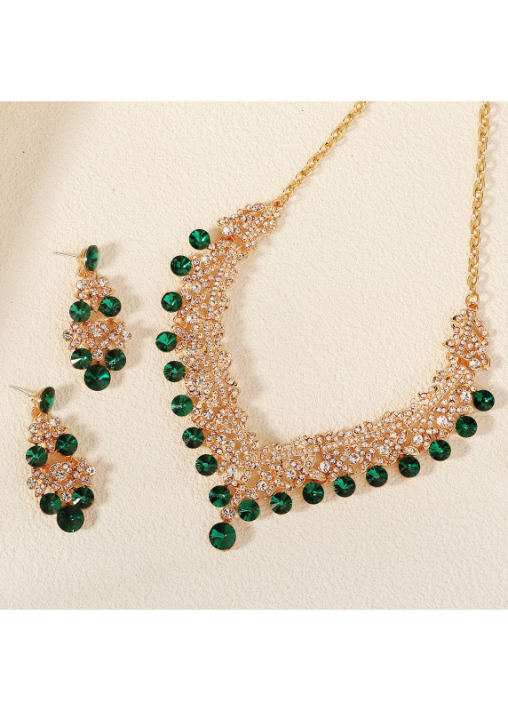 Evening Jewelry Set with Sparkling Stones in Cluster Design (Necklace + Earrings)