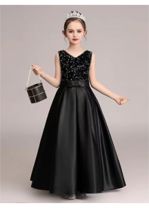 Long white satin formal dress for children