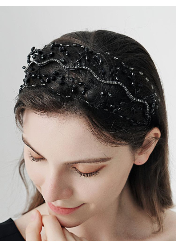 Dark Hair Headband with Black Pearls