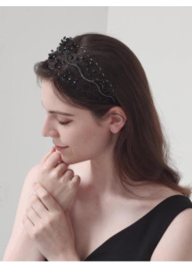 Dark Hair Headband with Black Pearls