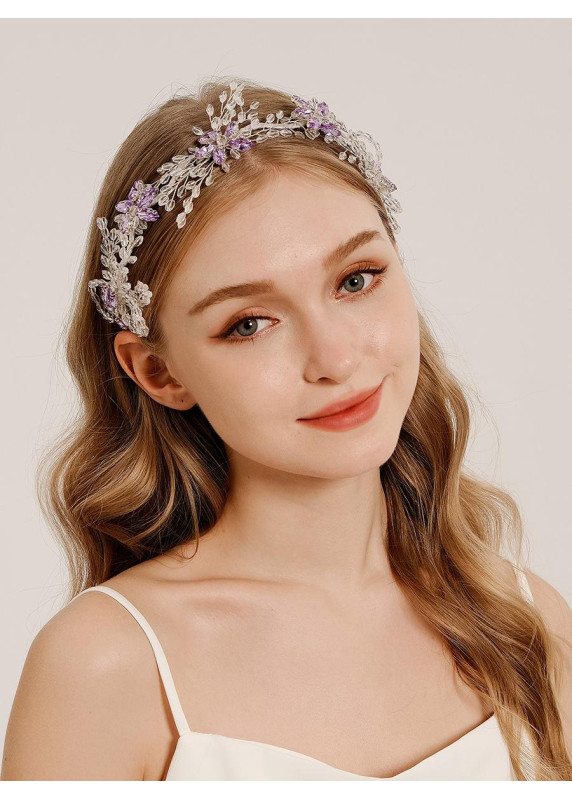 Lilac Floral Headpiece with Crystal Drops