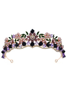 Diadema de Diseño Floral con Cristales, Perlas y Piedras Preciosas