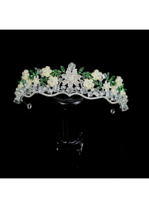 Diadema de Diseño Floral con Cristales, Perlas y Piedras Preciosas