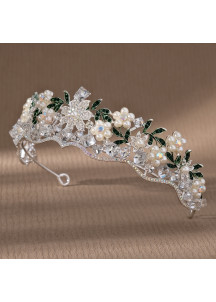 Diadema de Diseño Floral con Cristales, Perlas y Piedras Preciosas