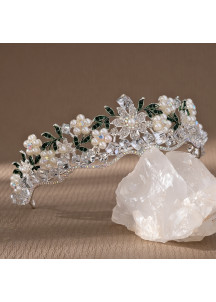 Diadema de Diseño Floral con Cristales, Perlas y Piedras Preciosas