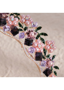 Diadema de Diseño Floral con Cristales, Perlas y Piedras Preciosas