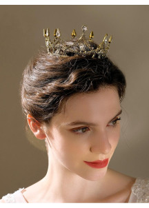 Dramatic Crown in Gold-Toned Metal with Iridescent Crystals