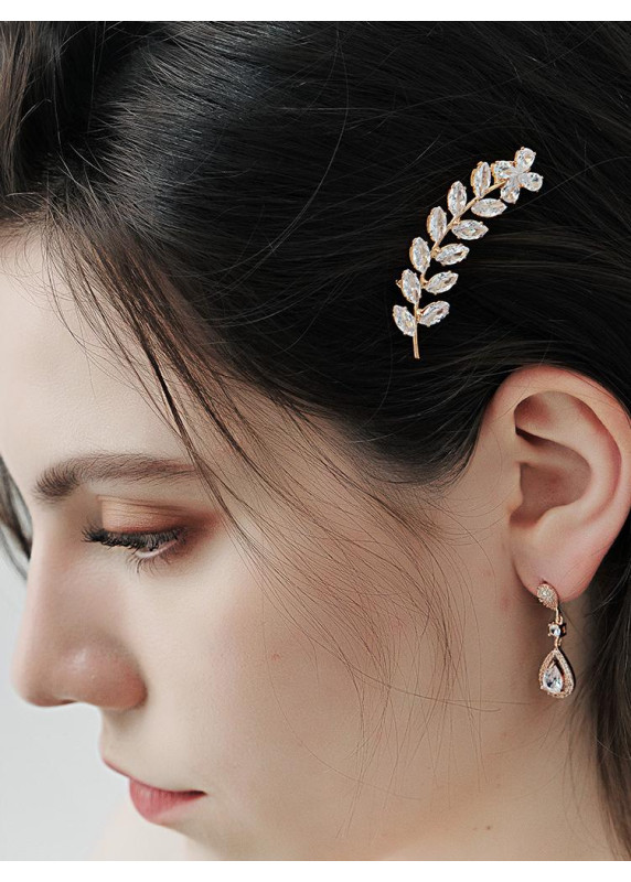 Crystal Leaf-Shaped Hairpin - Refined Elegance