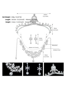 Conjunto de cristal, perlas y strass con motivos florales (diadema + collar + pendientes)