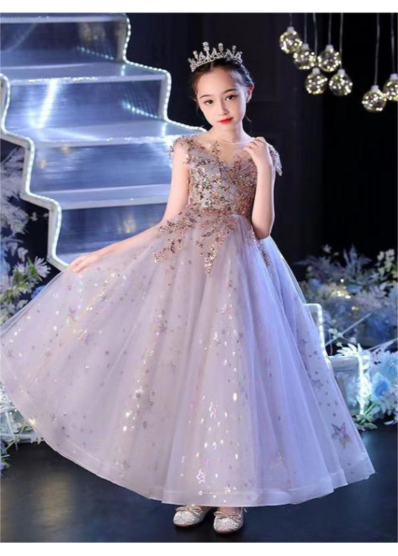 robe de fille d'honneur princesse en tulle lilas