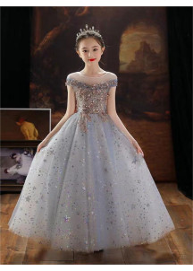 robe de fille d'honneur princesse en tulle lilas