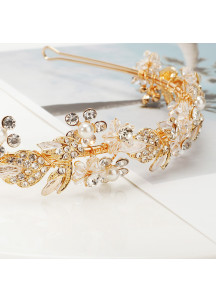 Elegant Golden Crystal Hairband with Floral Design