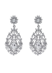 Sparkling Earrings with Floral Motifs and Rhinestones