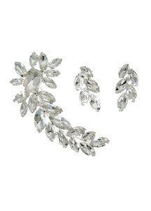 Side Barrette with Floral Design and Cut Rhinestones (Barrette and Earrings Set)