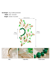 ornement capillaire d'oreille design naturel avec ses feuilles dorées et vertes (gauche)