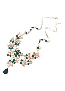 Evening Jewelry Set: Baroque Floral Design with Green Crystals