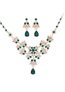 Evening Jewelry Set: Baroque Floral Design with Green Crystals