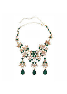 Evening Jewelry Set: Baroque Floral Design with Green Crystals