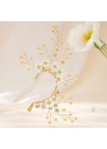 White Flower Earring Ornament with Golden Accents (Left)