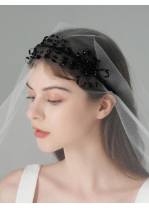 serre-tête de mariée ornée de perles noires étincelantes (sans voile)