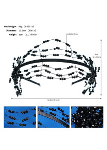 serre-tête de mariée ornée de perles noires étincelantes (sans voile)