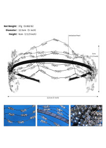 serre-tête de mariée ornée de perles noires étincelantes (sans voile)