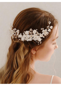 superbe parure de cheveux mariée design floral en cristal perles étincelantes