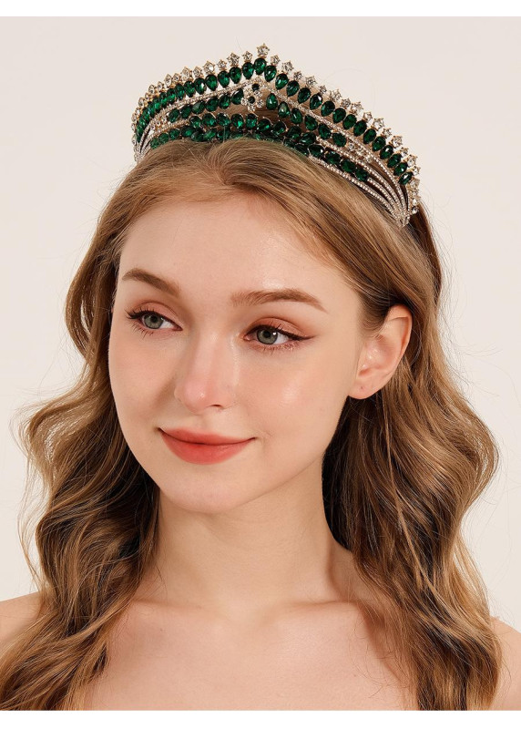 Evening Tiara: Royal Design with Sparkling Green Strass