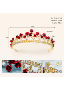 A Baroque Tiara Adorned with Red Roses and Sparkling Crystals