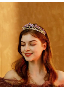 A Baroque Tiara Adorned with Red Roses and Sparkling Crystals