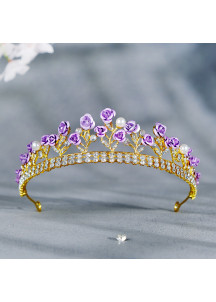 A Baroque Tiara Adorned with Red Roses and Sparkling Crystals