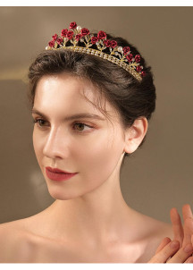 A Baroque Tiara Adorned with Red Roses and Sparkling Crystals