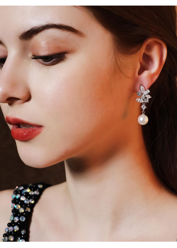 Elegant Flower-Shaped Earrings with Teardrop Pearls