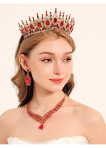 ensemble de bijoux style royal à pierres vertes scintillantes (diadème + collier + boucles d'oreilles)