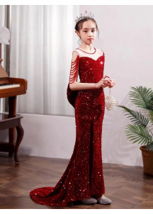 robe de fille d'honneur rouge coupe sirène ajustée