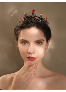 Evening Tiara with Floral Motifs and Sparkling Red Stones