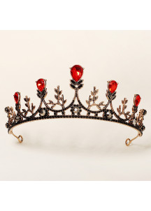 Diadema de Noche con Motivos Florales y Piedras Rojas Centelleantes