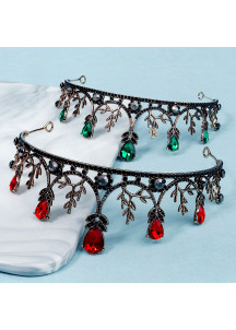 Evening Tiara with Floral Motifs and Sparkling Red Stones